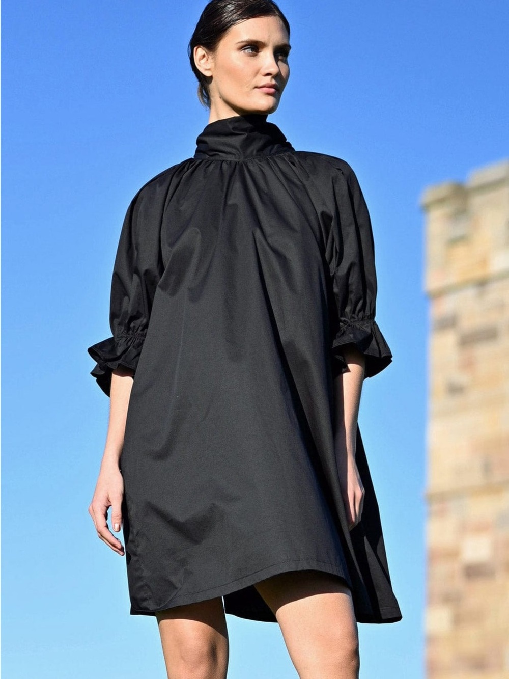 Wyatt Wylde Black Cotton Poplin Oversized Bow Back Dress NWT Medium